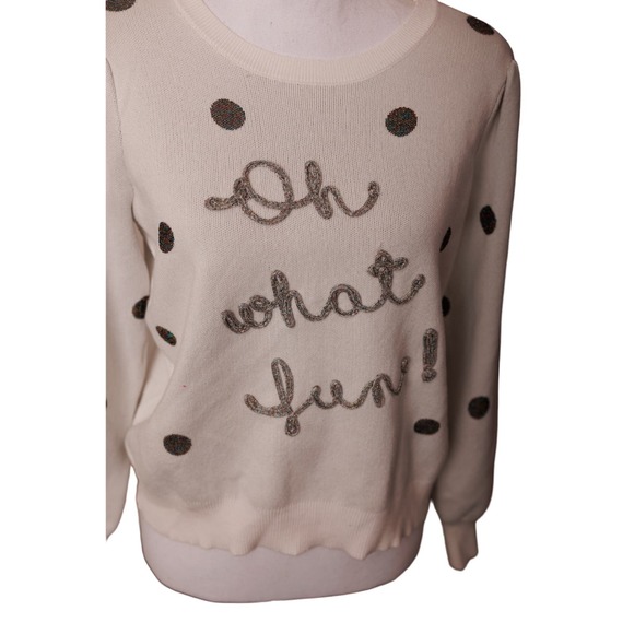 No Comment chunky white silver sweater polka-dot OH WHAT FUN sz large - Picture 4 of 6